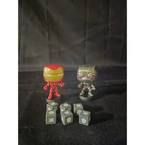 Black panther , Iron man Figures And Dice From Game Funko Verse Strategy Game..